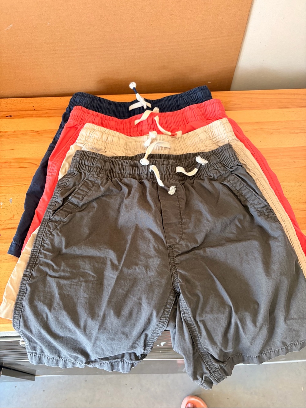 Pack/lot of Four boys Drawstring Cotton Shorts - Charcoal, Navy, Coral, Beige